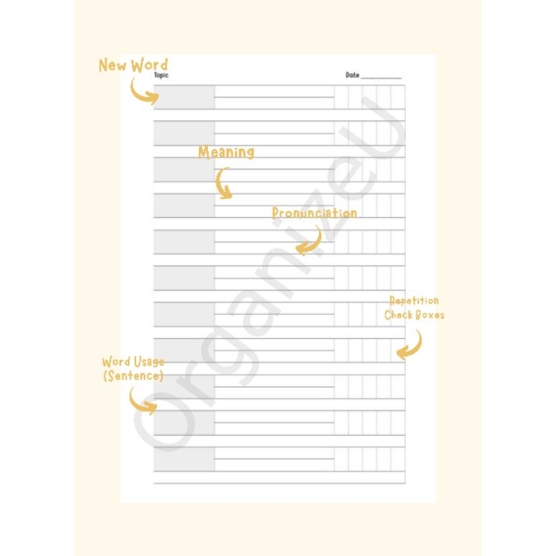 

OrganizeU B5 Vocabulary List (Binder) - Word List Organizer - Kosa Kata Bahasa