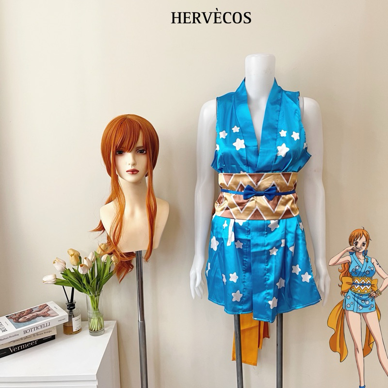 【Hervé】Ready One Piece Nami Cosplay Costume Wano Country Anime Dress Wig Set Kostum Nami Hervecos
