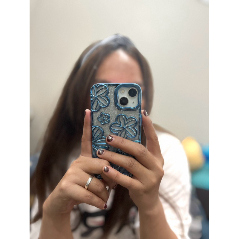 {kisakuyy} Case Iphone 13/14 Motif Bunga Warna Biru