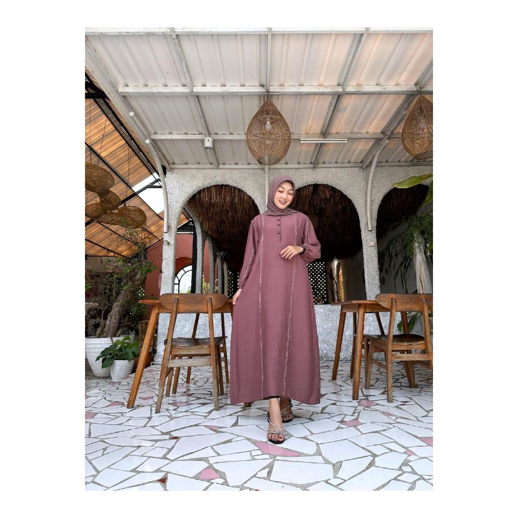Vania Dress Gamis Polos Wanita Simpel Elegan Polo Linen Premium / Gamis kondangan / Gamis
