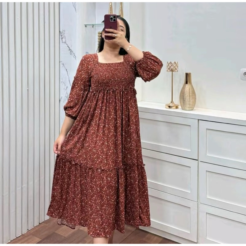 RB1 Dres Rayon Motif Bunga Jumbo Smoke Adem Kekinian