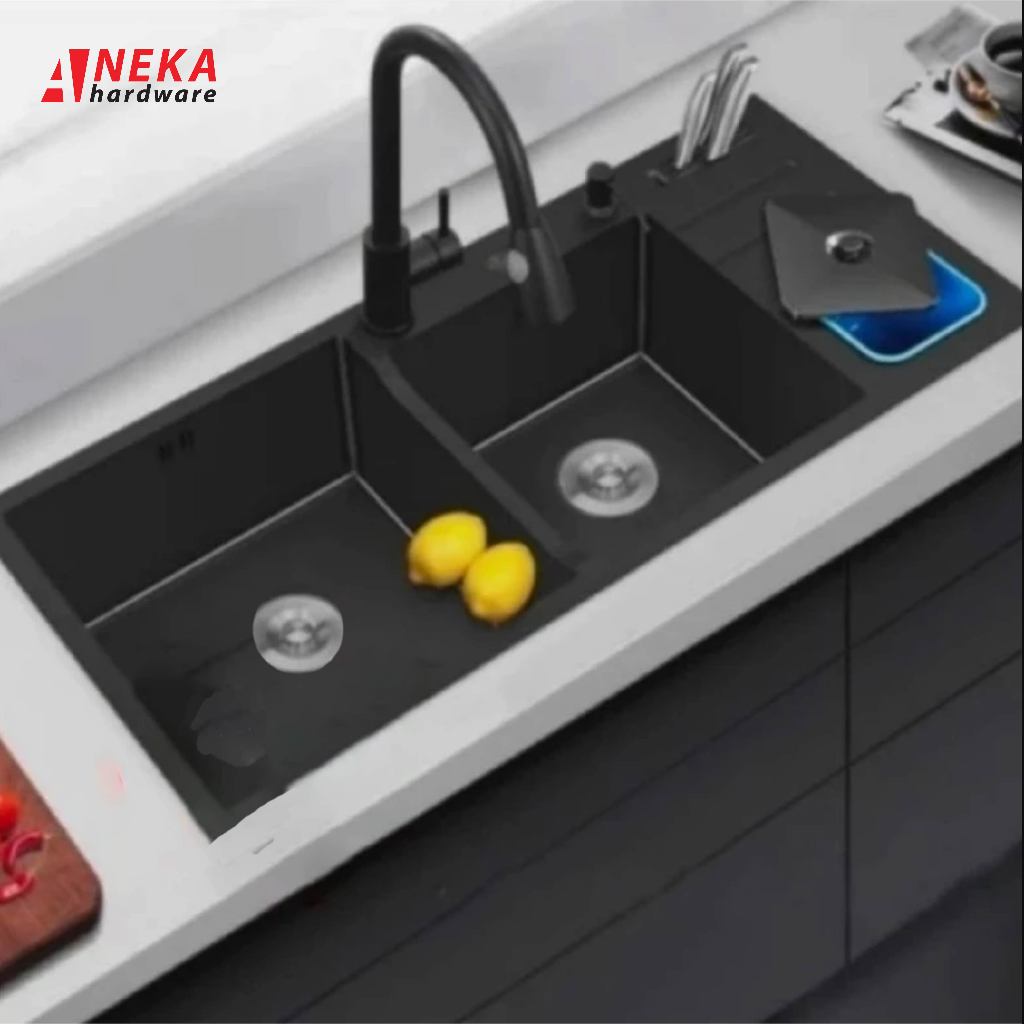 ANEKA HARDWARE - Modern Kitchen Sink Luxury Black Silver / Kitchen Sink Hitam / Kitchen Sink Stainle