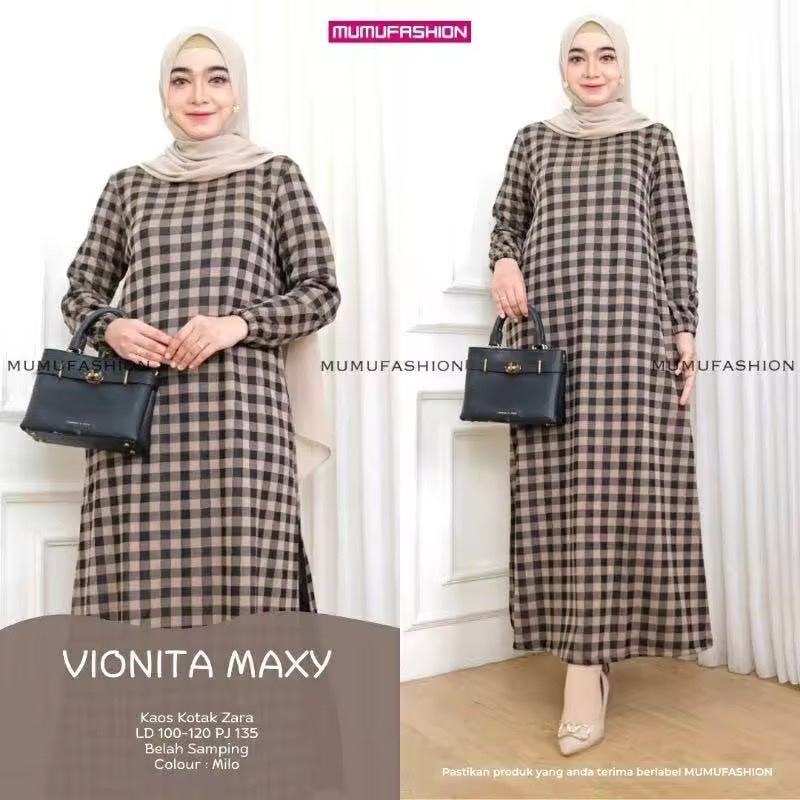Aleaah_fashion MAXY Gamis Wanita Muslim Motif Kotak-Kotak by ALEAAH_FASHION / Gamis Motif Kotak Kota