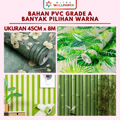 Wallpaper Sticker Dinding Motif Daun Hijau Walpaper Stiker Salur Bambu Bunga Polos Warna Hijau