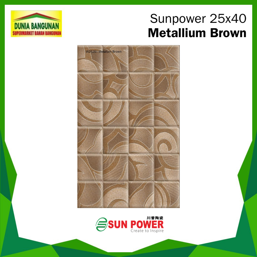 Keramik 25x40 Sunpower Metalium Brown KW1 Keramik Dinding/ Keramik Coklat Tua Glossy/ Keramik Dapur 