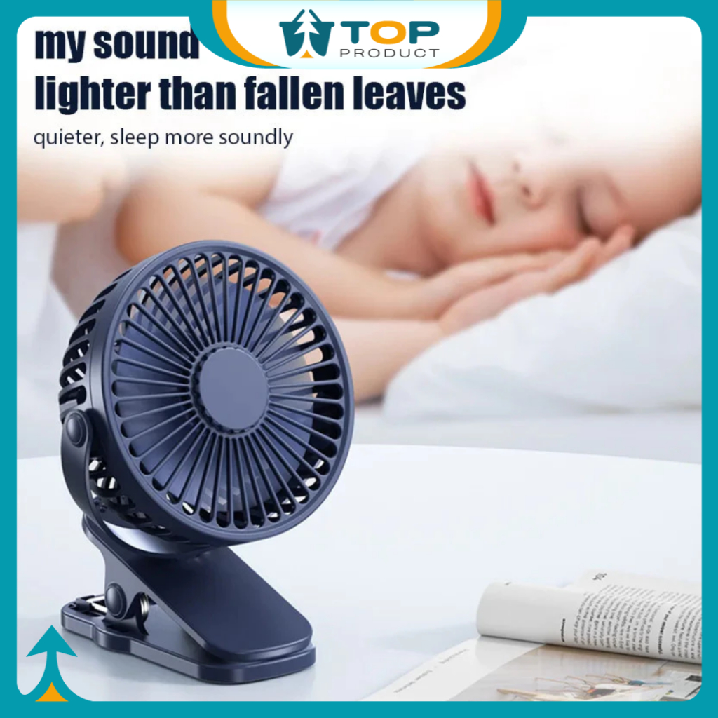 Kipas Angin Mini Jepit Dimeja Dan Dinding Portable USB Clip Fan Base Rotation Original HM068