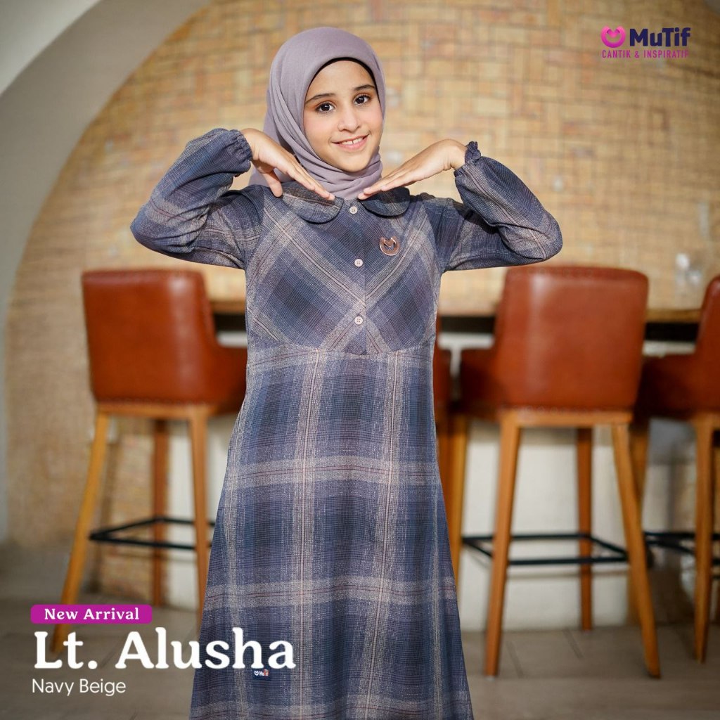 Little Mutif Alusha Aizand - Navy Beige / Couple Mutif Keluarga