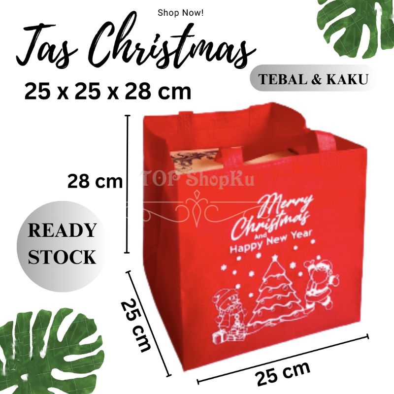 

Tas Spunbond CHRISTMAS / NATAL 25x25 cm Tinggi 28 cm / Tas Box Nasi / Tas Hajatan / Goodie Bag / Tas Hampers / Shopping Bag / Tas Promosi