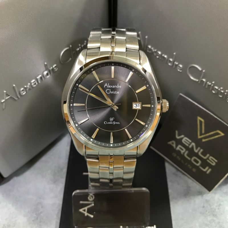 Jam Alexandre Christie AC 8578 MD BSS Pria Rantai Silver Bulat