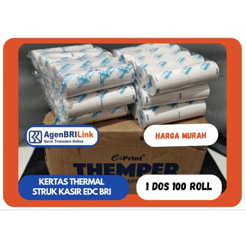 100 Roll KERTAS THERMAL STRUK KASIR  BRILINK Resi Pembayaran  MESIN BRI STRUK