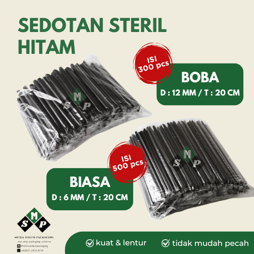 [500 PCS] SEDOTAN STERIL HITAM 620 1220 / SEDOTAN STERIL HITAM 6x20 12x20 / SEDOTAN HITAM BOBA STERI