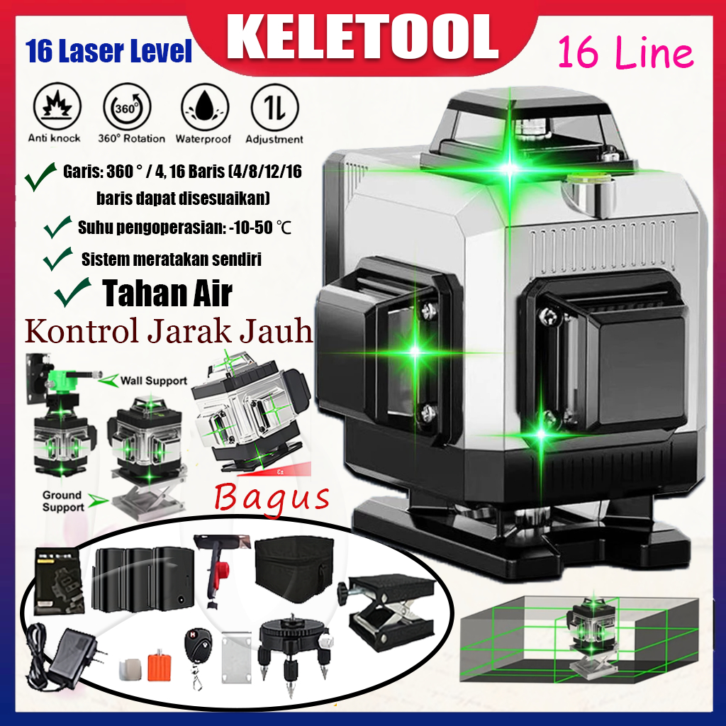 Level Laser Level Laser 360° Level Laser Self-leveling Level Laser Hijau 4D Level Laser 16 Garis Lev