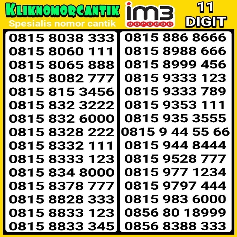 Nomor cantik Indosat IM3 11 Digit 4G&5G Indosat 11 Digit IM3 A10