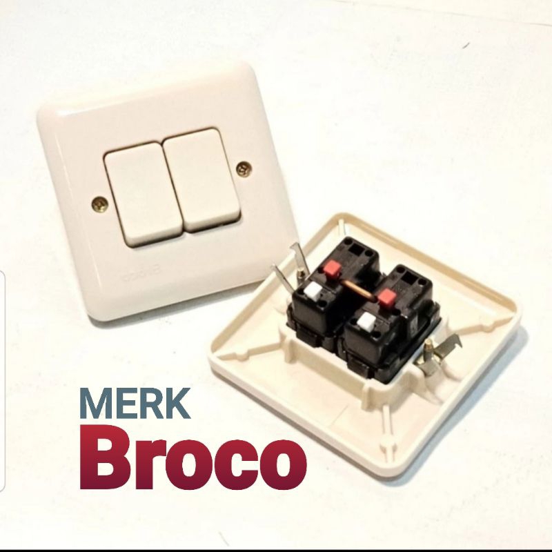 Saklar lampu double kotak Broco pemasangan tempel dalam tembok