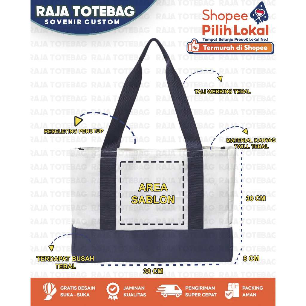 Totebag Kanvas Twill Custom Sablon-Tas Kanvas Tebal Polos-Totebag Seminar-Sovenir Tas Seminar