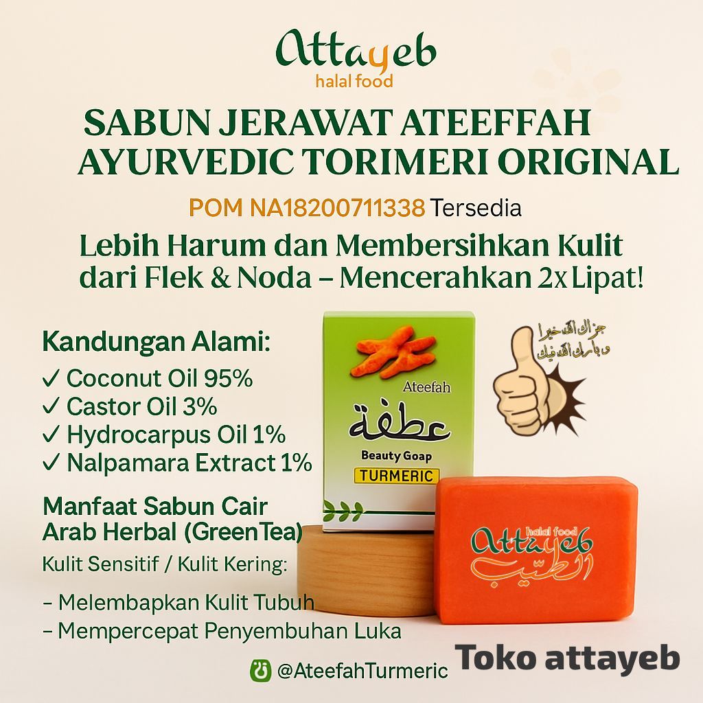 Sabun Ateefah Ayurvedic Turmeric  Pemutih Wajah Pyary Original Herbal Sabun Arab Membersihkan Kulit 