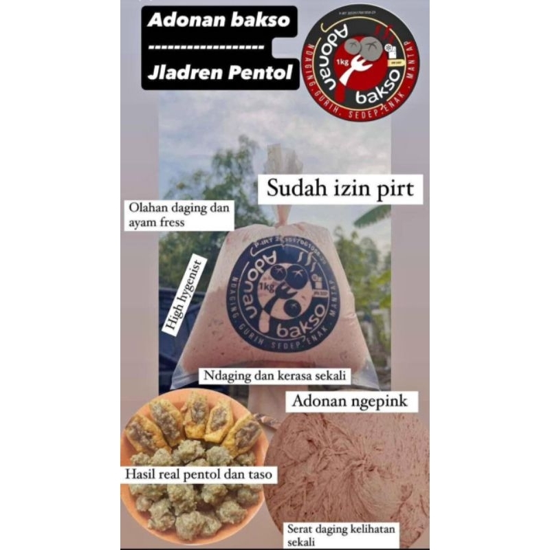 

Adonan Bakso | Jladren bakso mix ayam sapi 1 KG (FROZEN)