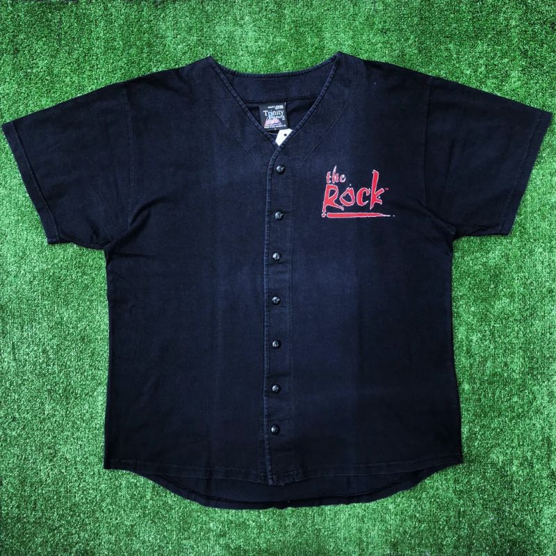 Vtg 00s WWF The Rock Smackdown Hotel Baseball Jersey