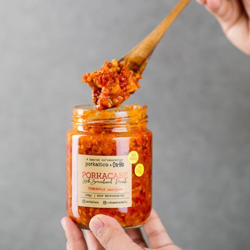 

PORKACABE PINEAPPLE Sweet & Sour Spicy Sauce with Bite-Sized Smoked Pork (Artisan Sambal Nenas Asam Manis dengan Babi Asap)