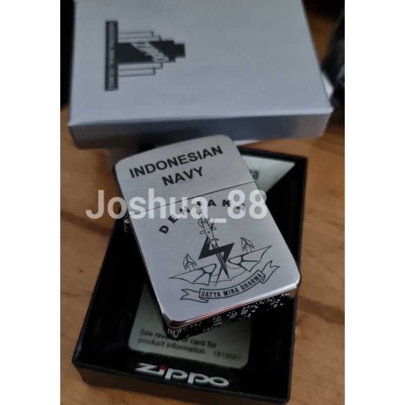 Zippo Original Korek Api Replika 1941 Custom Ukir Logo DENJAKA TNI AL Silver Bisa Pesan Gambar Logo 