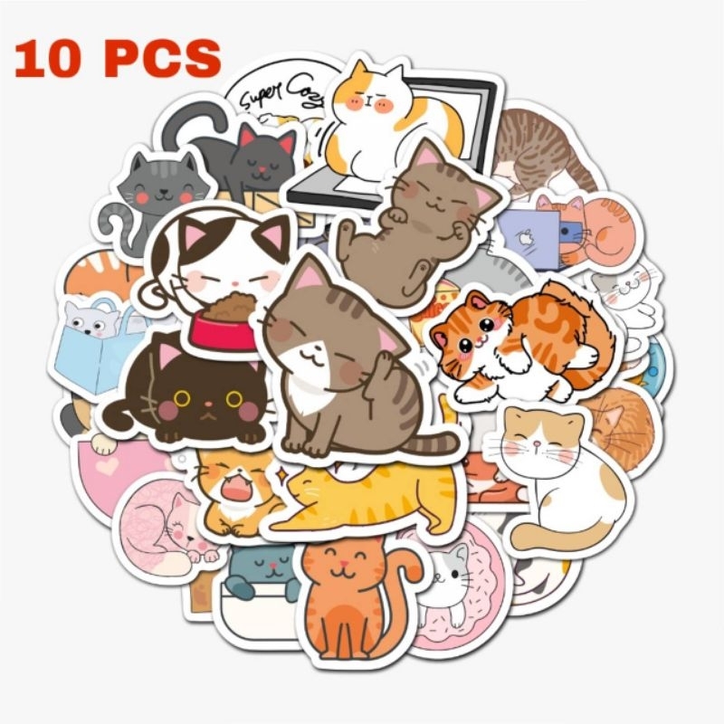 

10pcs KARTUN KUCING STICKER VYNIL WATERPROOF KEKINIAN STIKER LAPTOP HELM TUMBLR HP SKENA