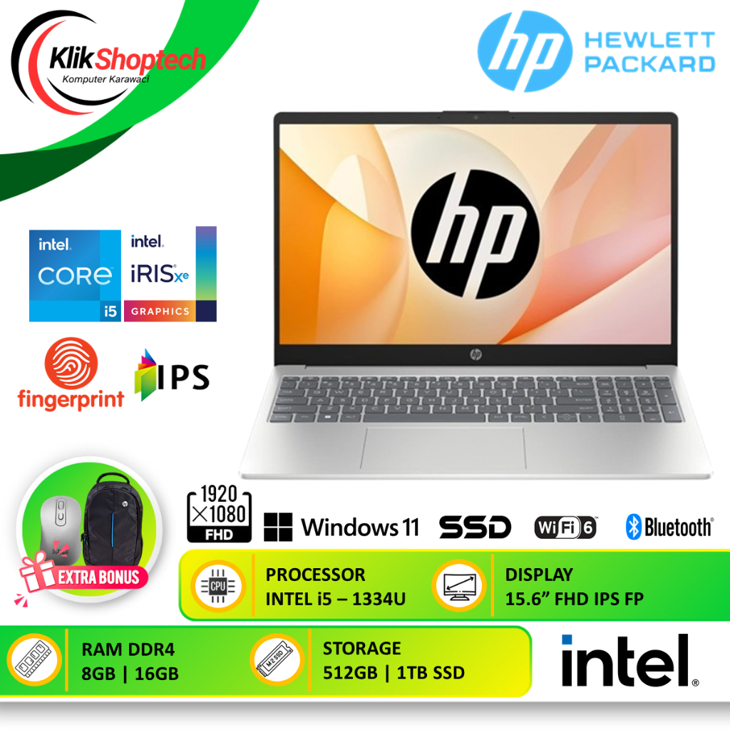 Laptop HP Core i5 RAM 32GB SSD 1TB Windows 11 15-inch Baru Original