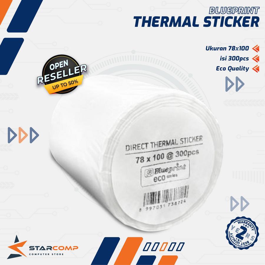 

BLUEPRINT ECO 78x100 mm isi 300pcs Direct Thermal Sticker Label Resi Kertas
