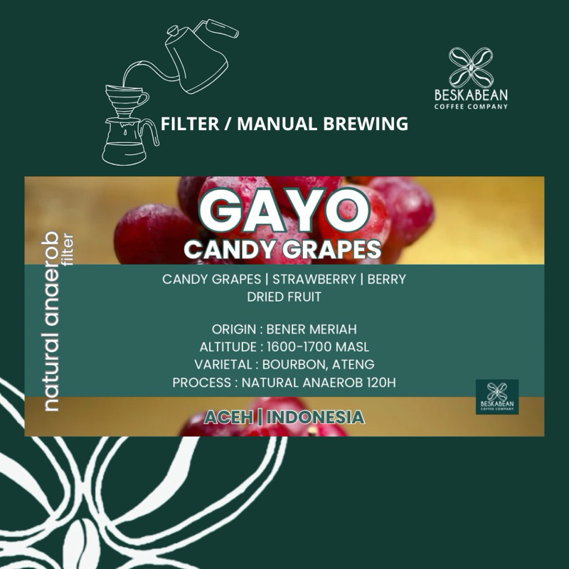 

Kopi Gayo Wine Candy Grapes | Beskabean | Natural 120H