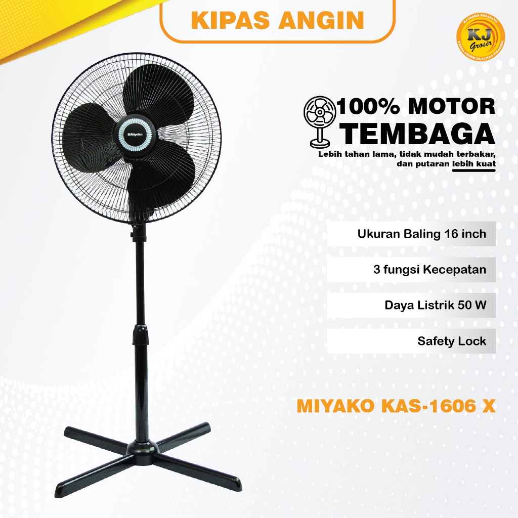 Kipas ANGIN MIYAKO KAS1606 X / KAS-1606X / KAS 1606 X FULL HITAM STANDING/ KIPAS ANGIN BERDIRI