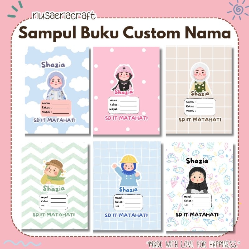 

nusaena craft - Sampul Buku Custom Nama Edisi Girls Hijab isi 10