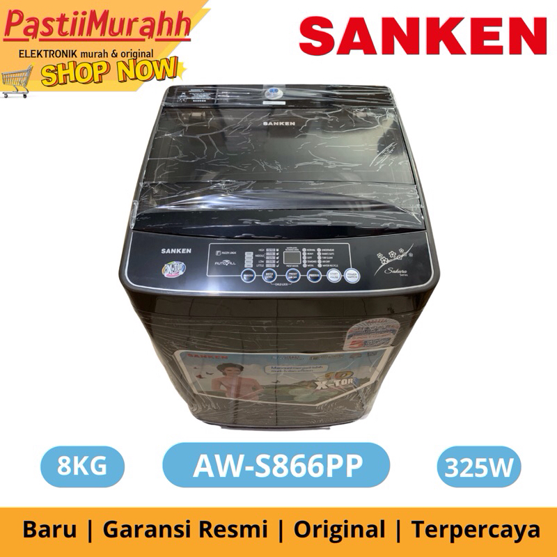 MESIN CUCI SANKEN 1 TABUNG BUKAAN ATAS TOP LOADING OTOMATIS 8KG AW-S866PP | MESIN CUCI SANKEN 1 TABU