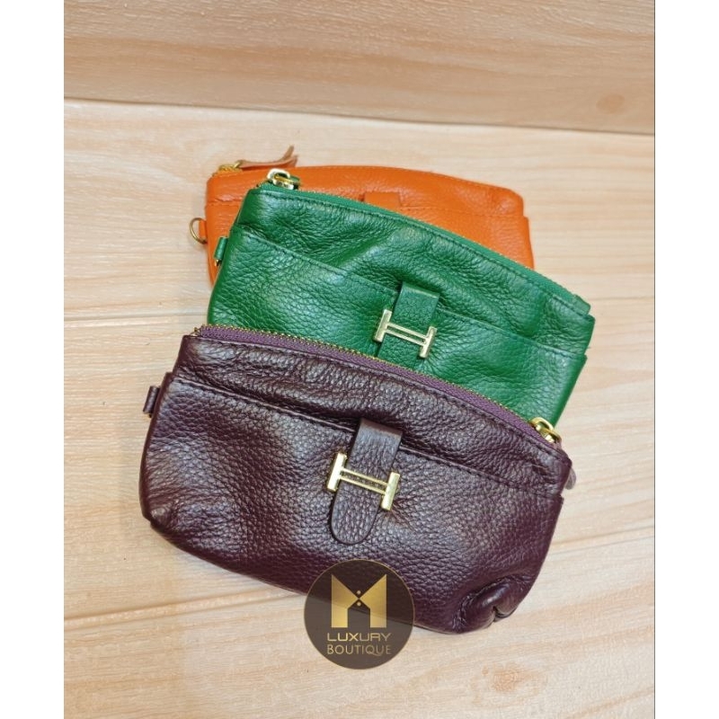 Dompet koin wanita, kulit asli, Mini Pouch mewah Branded Look