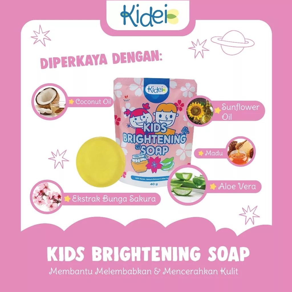 Kidei Kids Brightening Soap 40gr Sabun Mandi Pencerah Kulit Anak Tanpa SLS