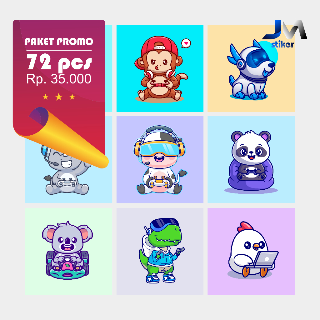 

Stiker custom gambar gamer lucu ukuran 6 x 6 cm bahan vinyl
