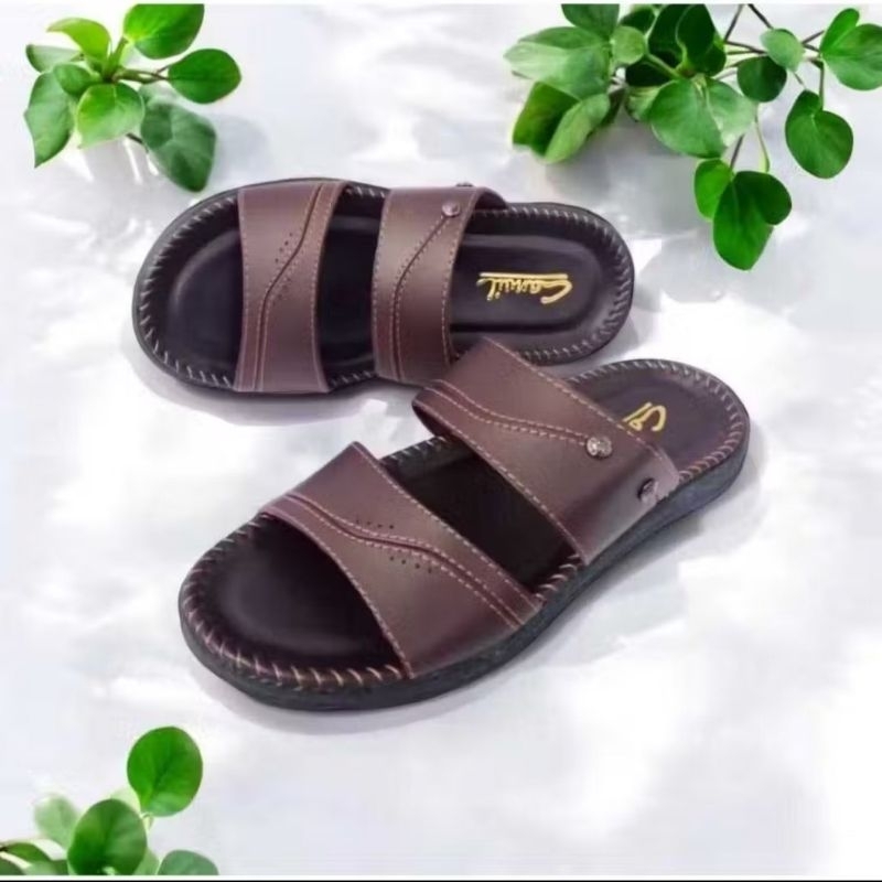Sandal Pria Kulit Carvil Original Sendal Casual Pria Terbaru Jahitan Double