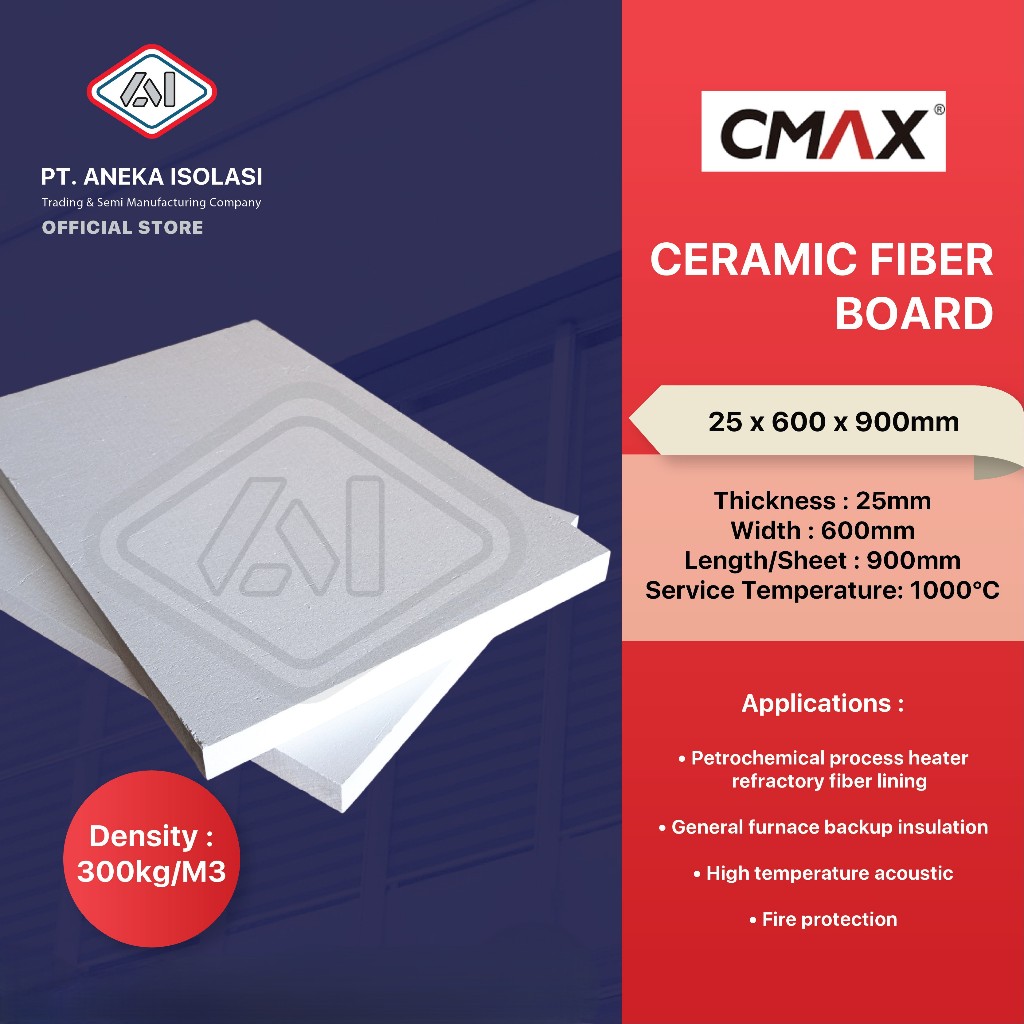 Ceramic Fiber Board - CMAX STD / Lembaran / Density 300KG/M3 (Ukuran 25x600x900mm)