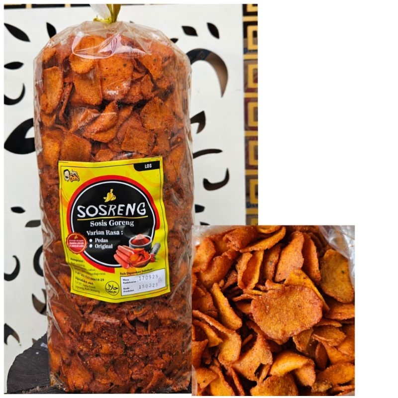 

sosreng (sosis goreng) pedas daun jeruk /cemilan pedas/ keripik sosis goreng pedas /keripik sosreng/jajanan hits