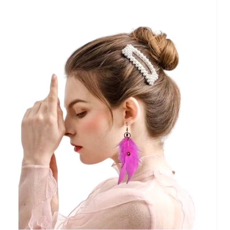 Anting Bulu Angsa Bandul Bulat Emas Anting Bulu Fashion