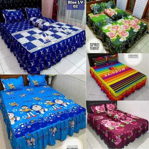 SPREI RUMBAI MOTIF BUNGA UKURAN 180x200 160x200 120x200 Bahan katun Free 2 sarung bantal 2 sarung gu