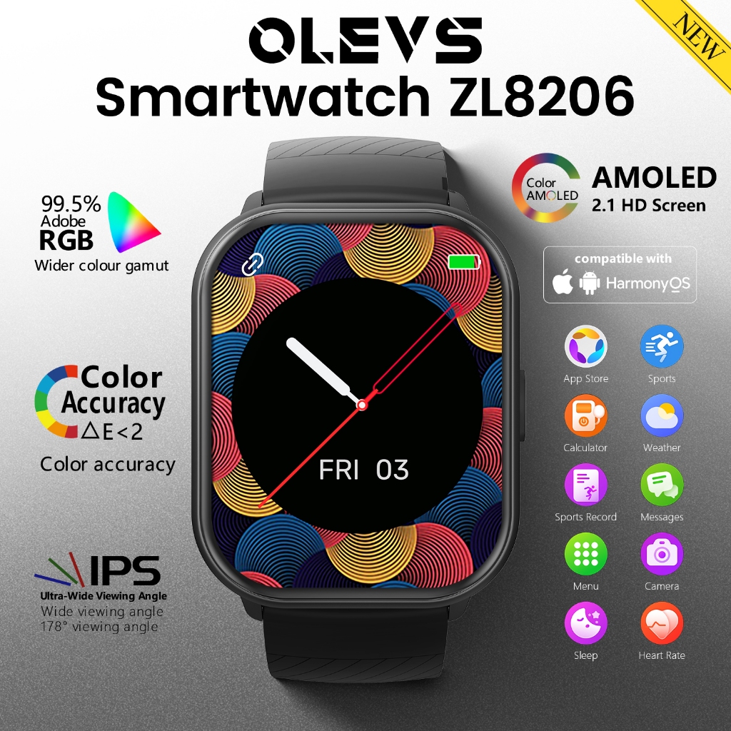 OLEVS Jam Tangan SmartWatch Pria Wanita IP68 Anti Air Olahraga Bluetooth Android SmartWatch 8206