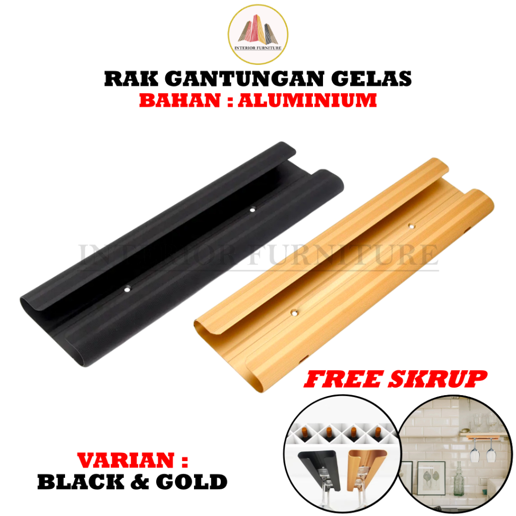 Rak Gantungan Gelas Wine Black & Gold Rak Wine Holder Bar dan Dapur