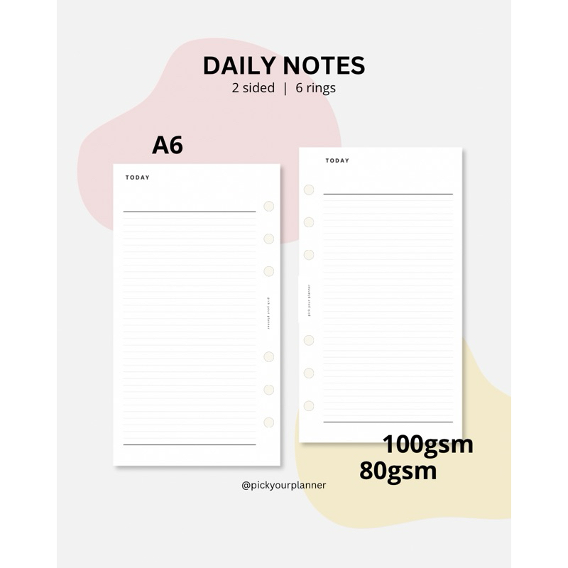 

A6 daily notes planner refill binder