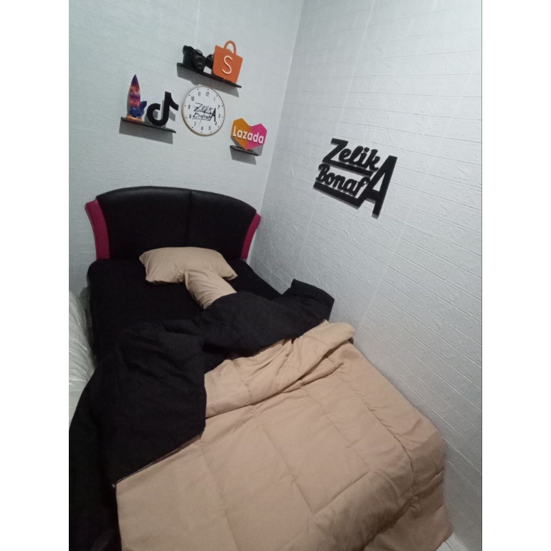 Bedcover Set Polos Kombinasi 2 Warna HITAM Mix COKLAT SUSU (Real Pict) | Bed Cover Polos 2 Warna COK