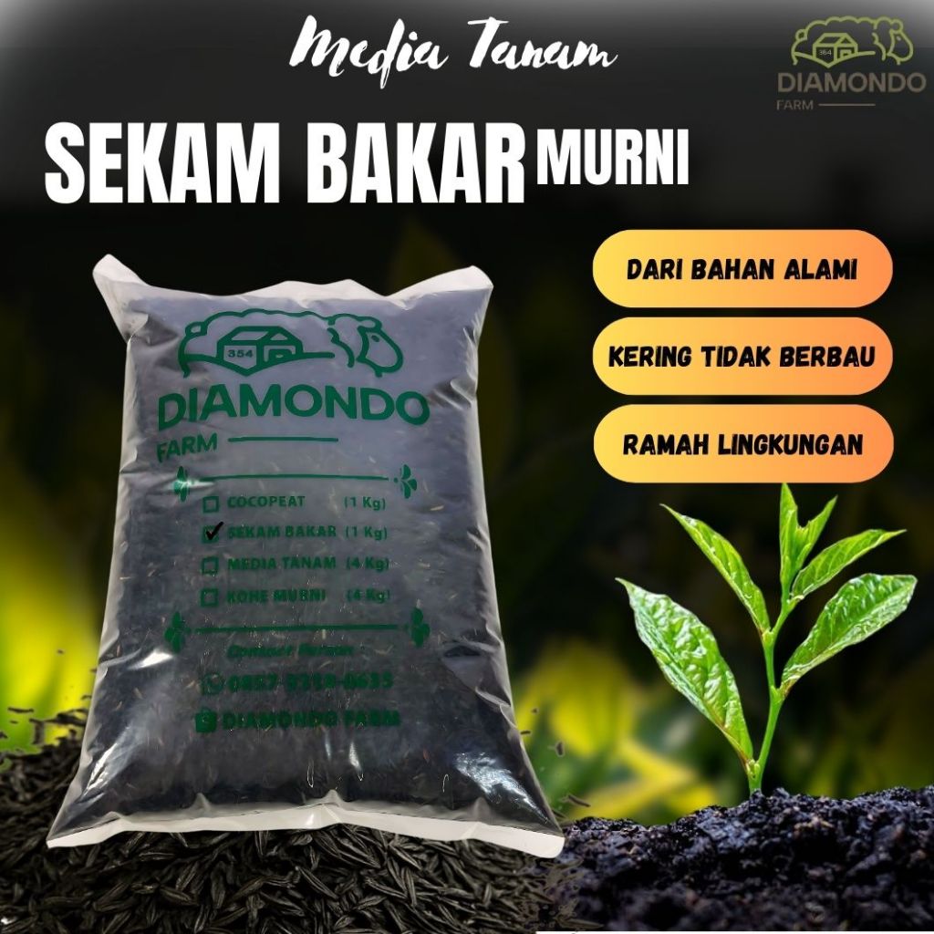 Media Tanam Sekam Bakar / Arang Sekam Kemasan Pelastik 1 KG, Berat 1kg Sekam Bakar Media Tanam Sekam
