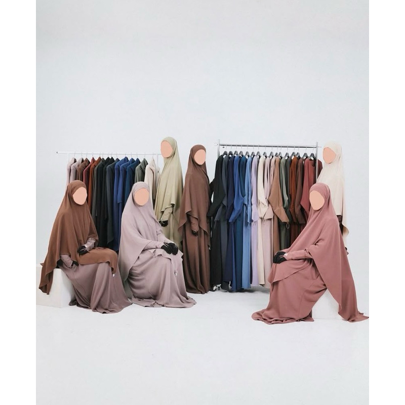 ELMADINA Preloved Set - Luna Abaya Elmadina + French Khimar Zaliika - Mina Driftwood S (Luna Abaya E