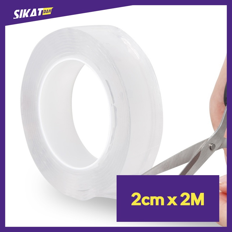 

[ 2cm x 2M ] Double Tape Perekat No Trace Adhesive Washable Sticker TaffPack