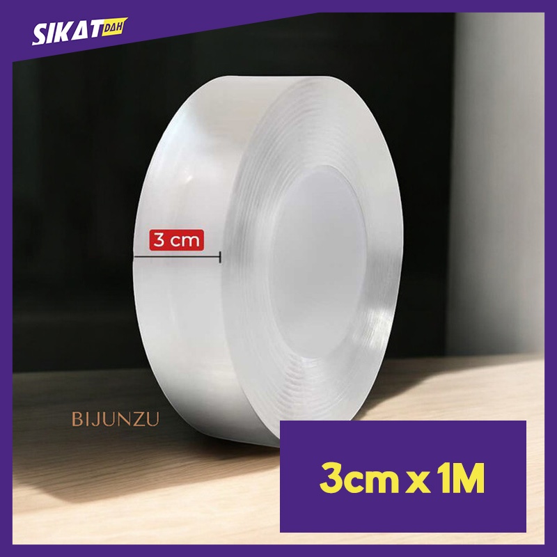 

[ 3cm x 1M ] Double Tape Perekat No Trace Adhesive Washable Sticker taffPack