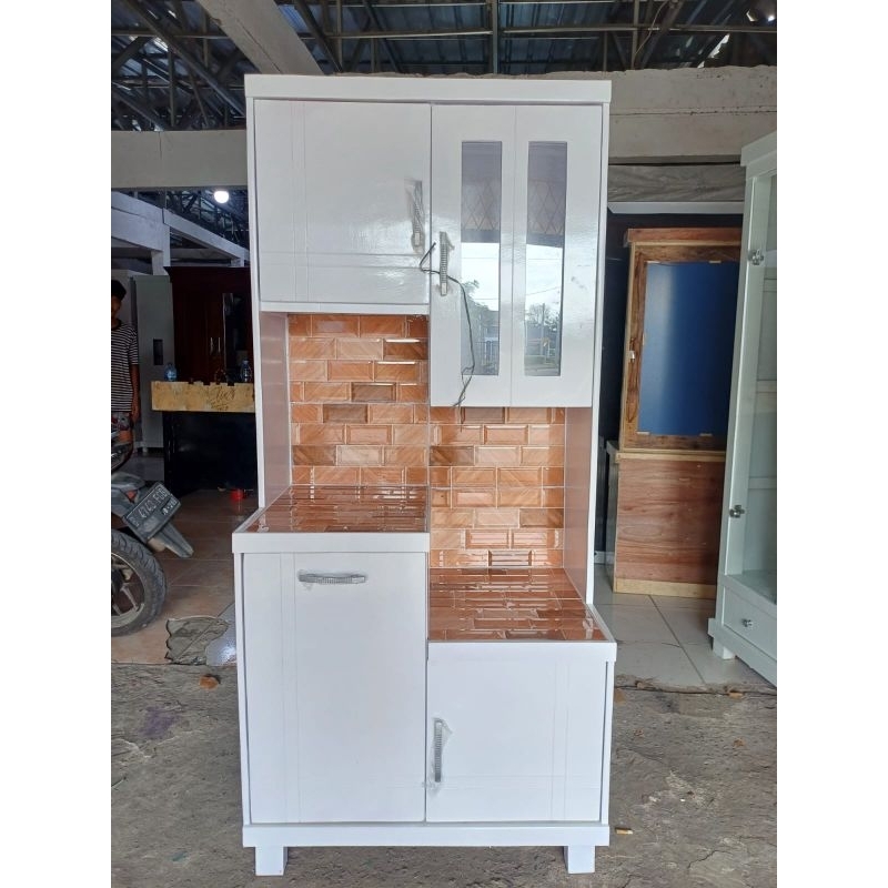 Lemari Dapur Sayur Kayu / Rak Piring Kayu 2 Pintu Keramik