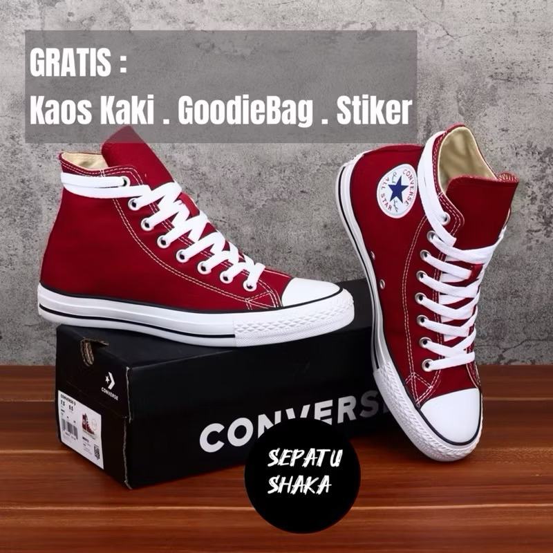 Sepatu Converse All Star Low Klasik Red Merah Maroon Original | Sepatu Sekolah Converse Marun Ori