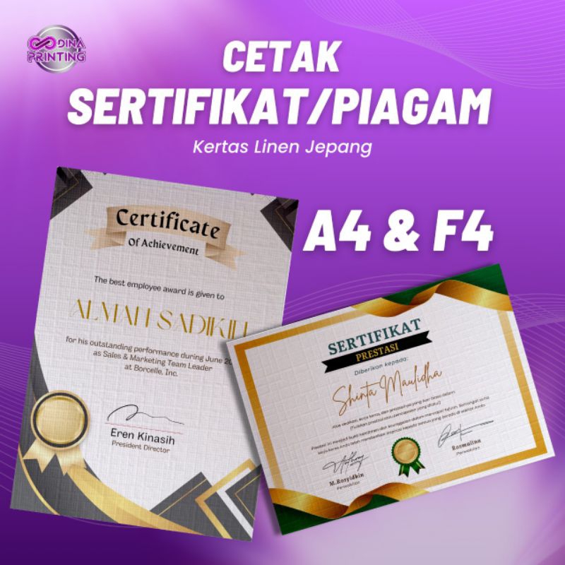 

Cetak serifikat kertas linen tebal A4&F4